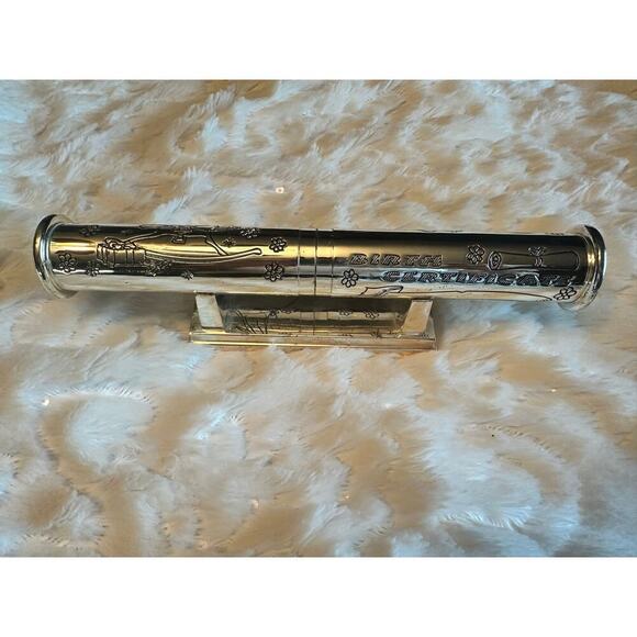 Birth Certificate Holder with stand silver plated baby gift - Picture 1 of 7